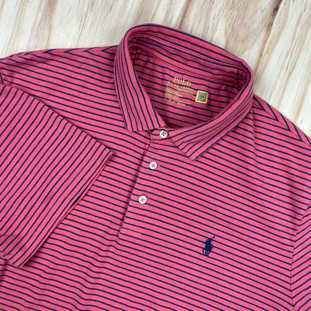 Polo Ralph Lauren Men's XL Striped Pink Blue Cotton Short Sleeve Logo Polo